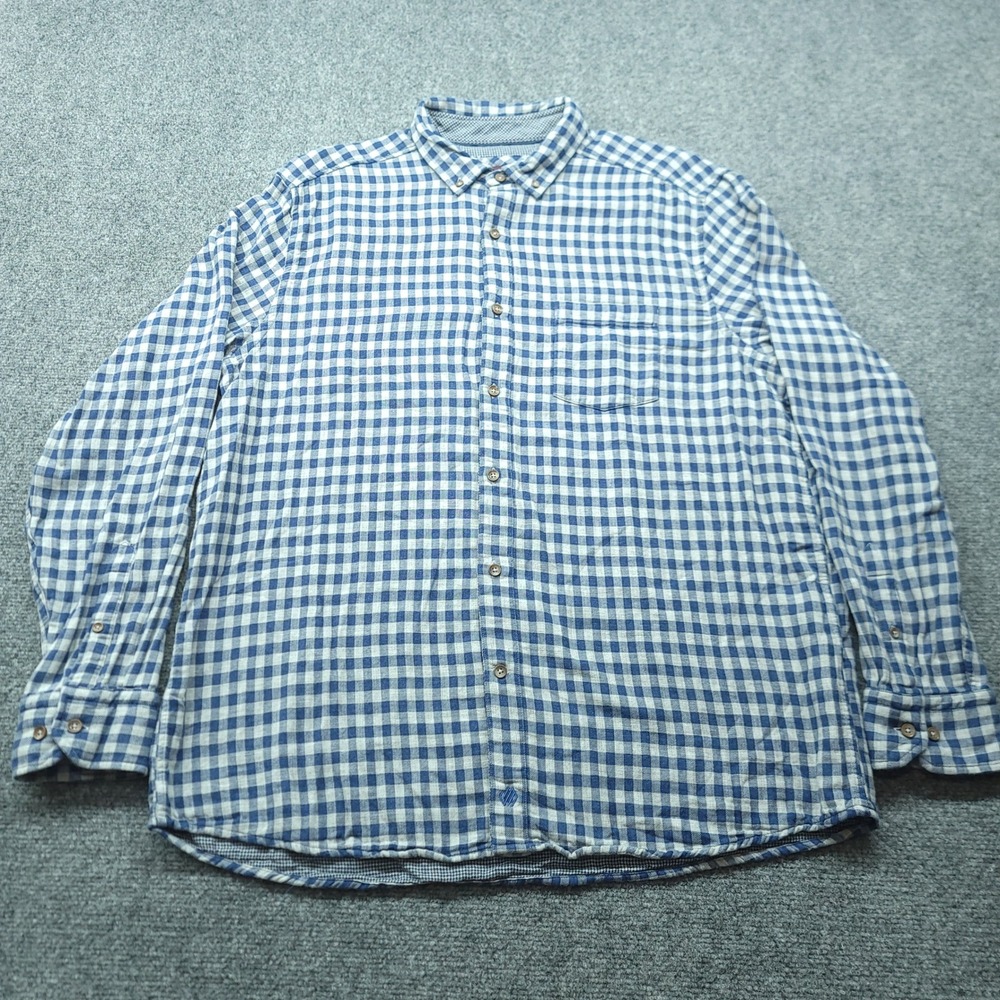 Johnston & Murphy Mens XL Blue White Gingham Cotton Long Sleeve Button Down